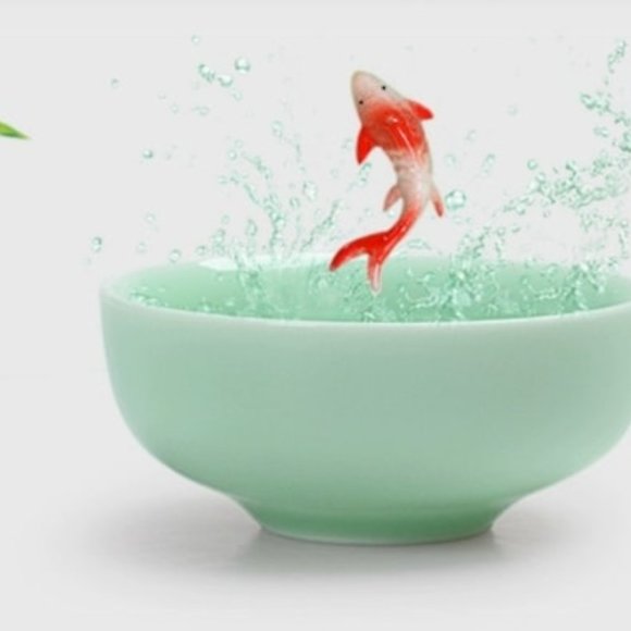 Oriental Koi Fish Design Green Ceramic Tea Set/Kungfu Tea - Picture 7 of 9